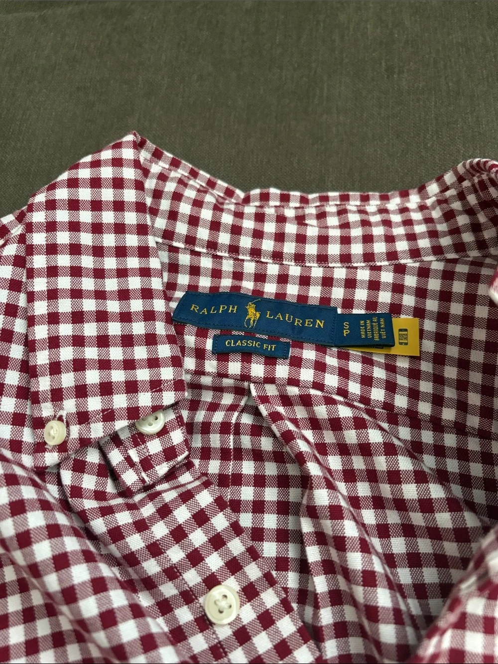 Polo by Ralph Lauren Burgundy and White Gingham Button-Down Shirt